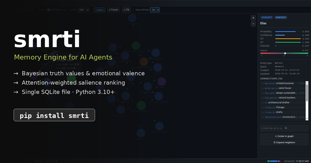 smrti — memory engine for AI agents | Bayesian knowledge graphs